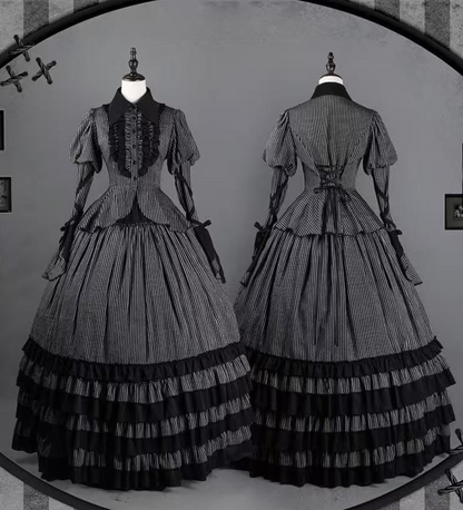 [pre-order] Dark Striped Gusset-sleeved Shirt + Corset + Skirt