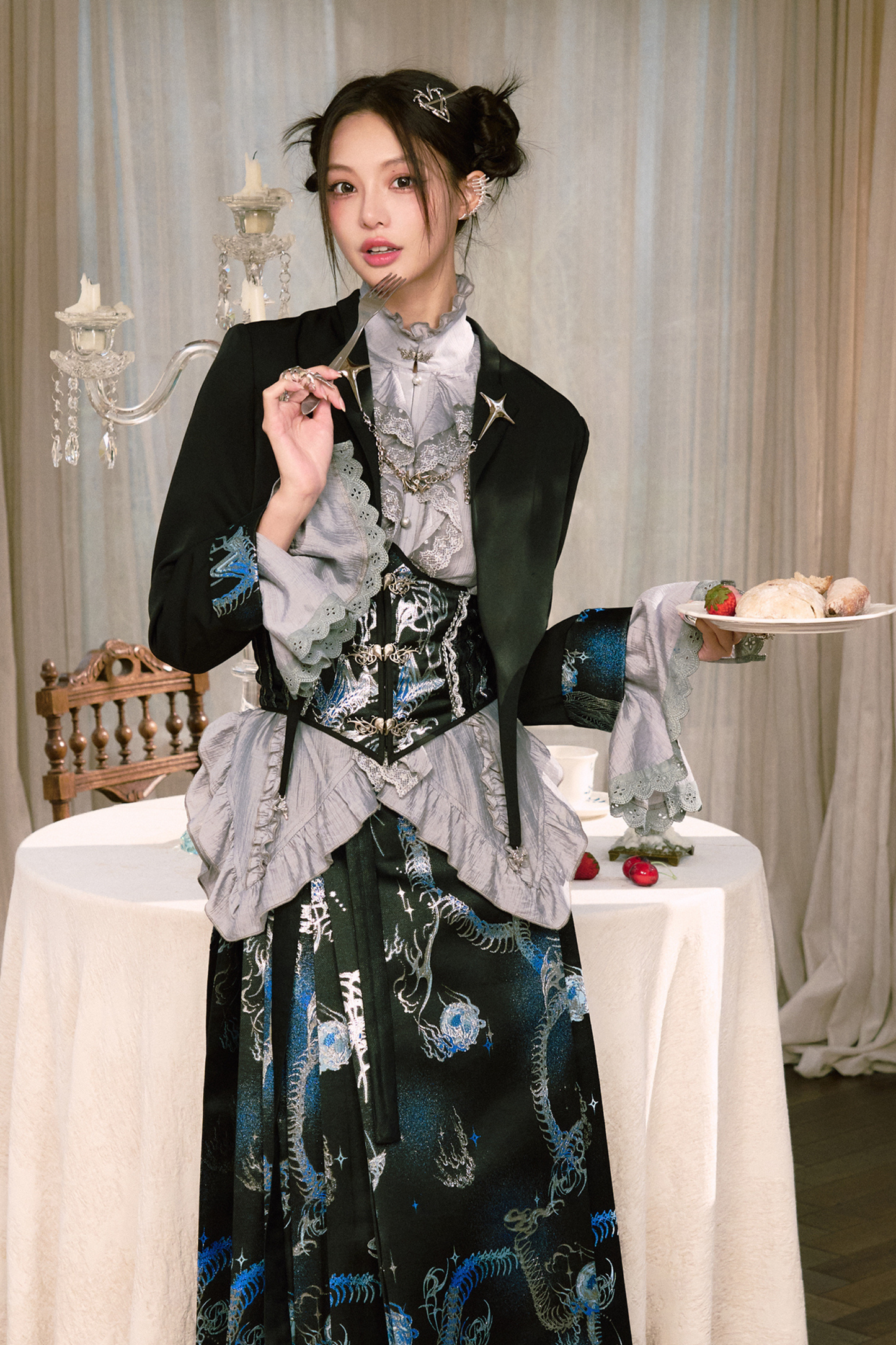 Chinese-style Shirt + Jacket + Long Skirt