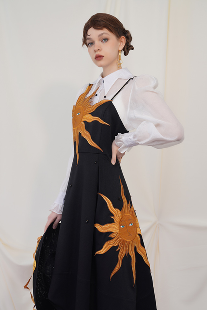 Sunflower Straps Slim Swing Retro Dress