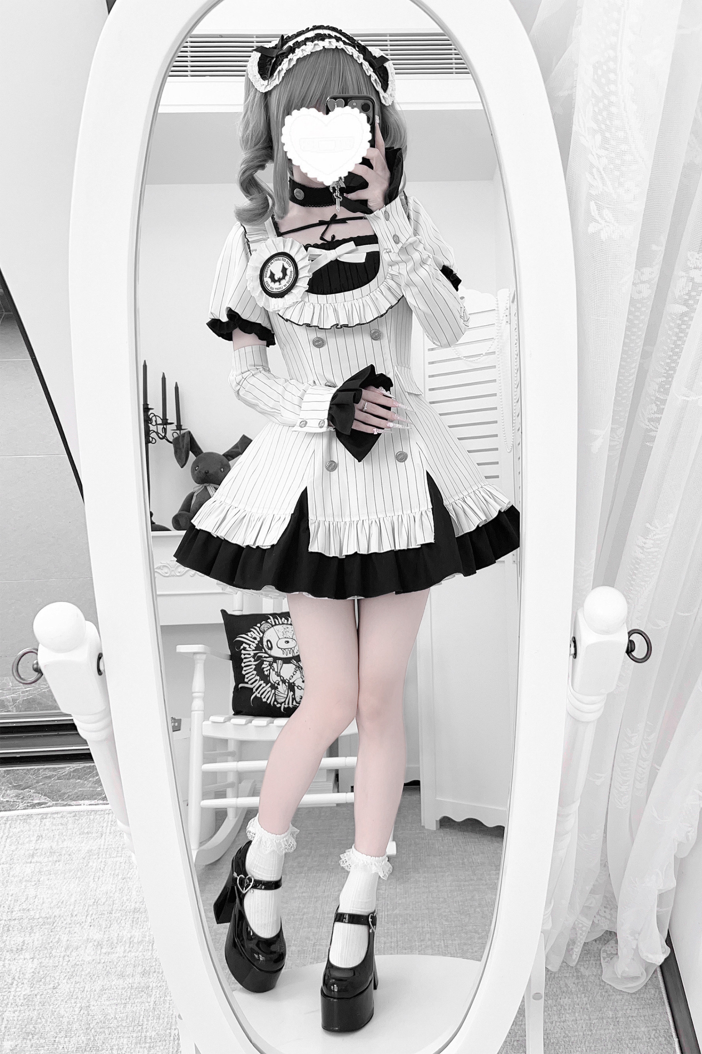 Gothic Lolita Striped Dress + Headband + Clip