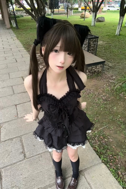 Dark Lace Ribbon Dress + Jacket