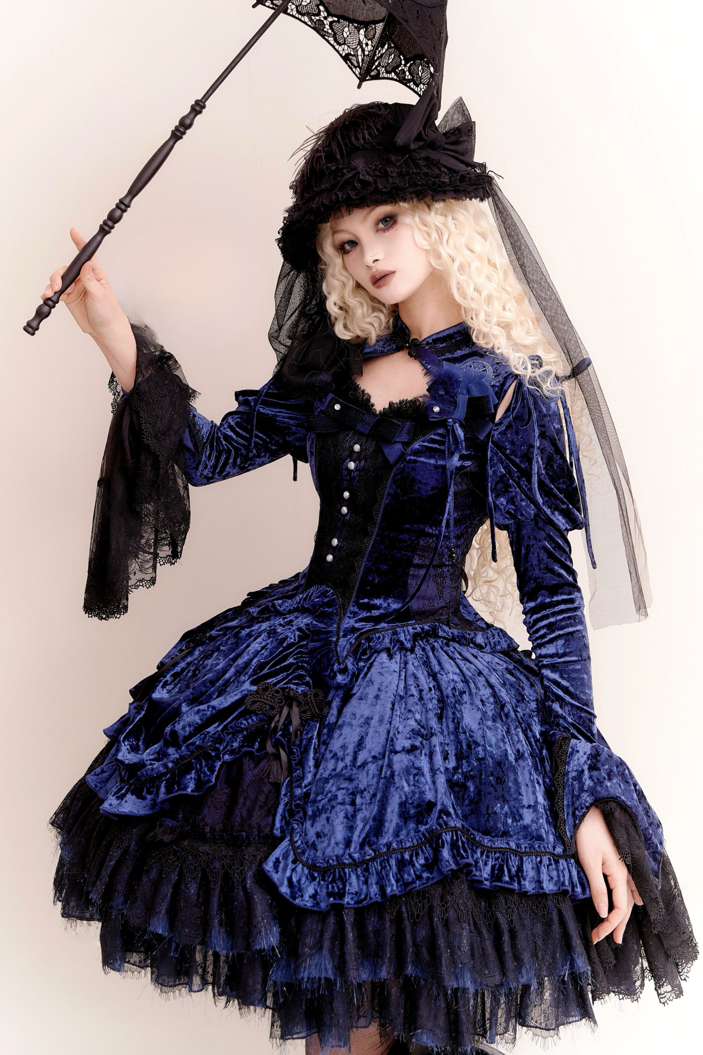 Gothic Velvet Sleeve Lolita Top + Vest + Skirt