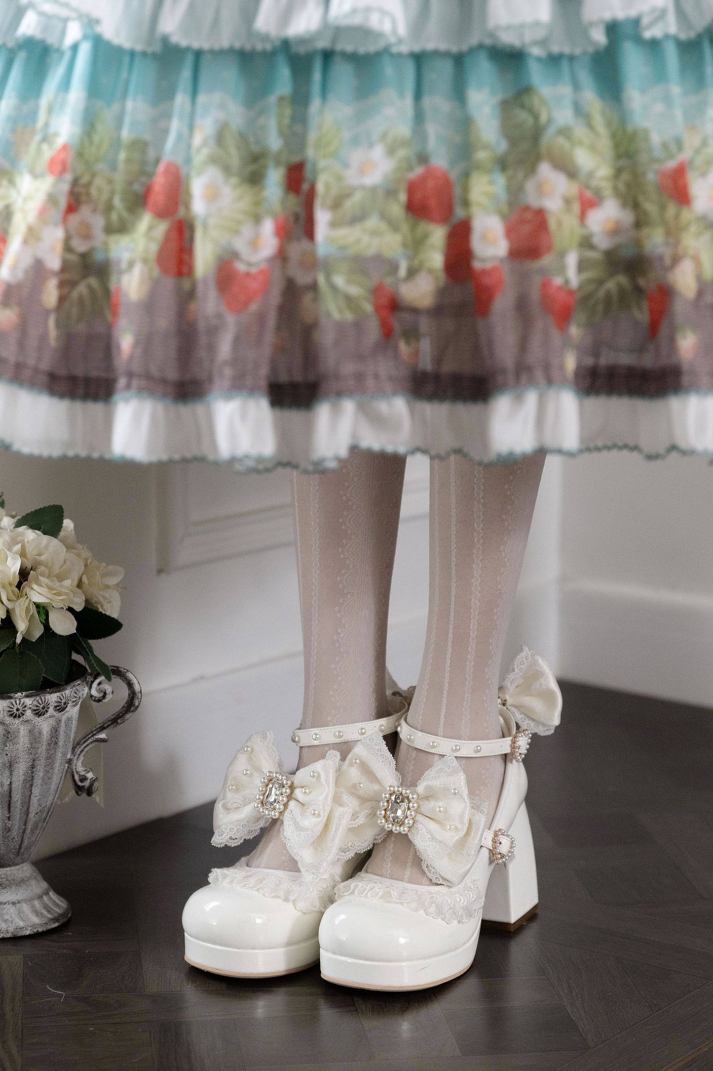 Polka Dot Lolita Ribbon High Heels