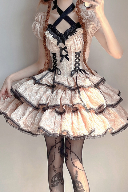 Sweet Dark Lace Up Lolita Dress