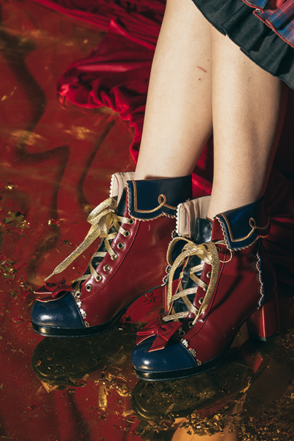 Star Lace Ruffle Lace-up Color Block Leather Shoes