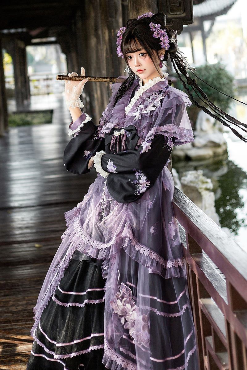 Chinese-style Purple Dress + Outer Dress + Long Skirt