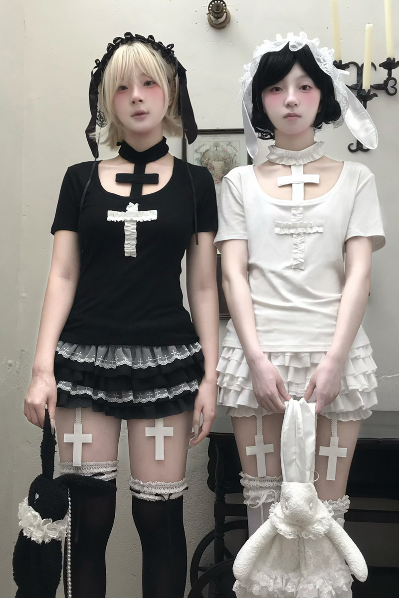Gothic Style Cross T-shirt + Cross Collar + Pumpkin Pants