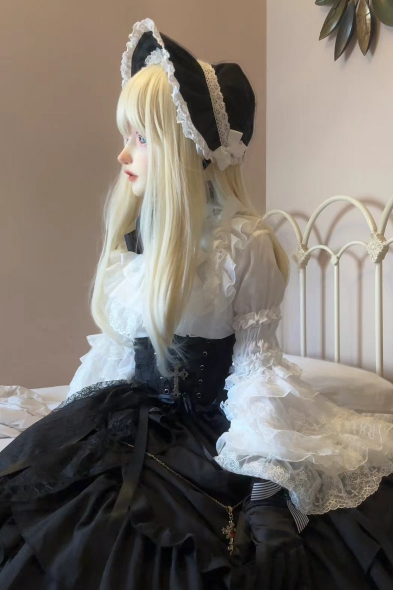 Gothic Super Jisleeve Lolita Shirt + Ruffle Skirt + Hat