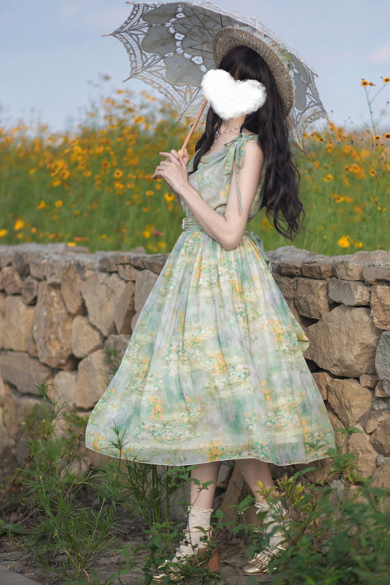 Marble Resort Chiffon Print Dress