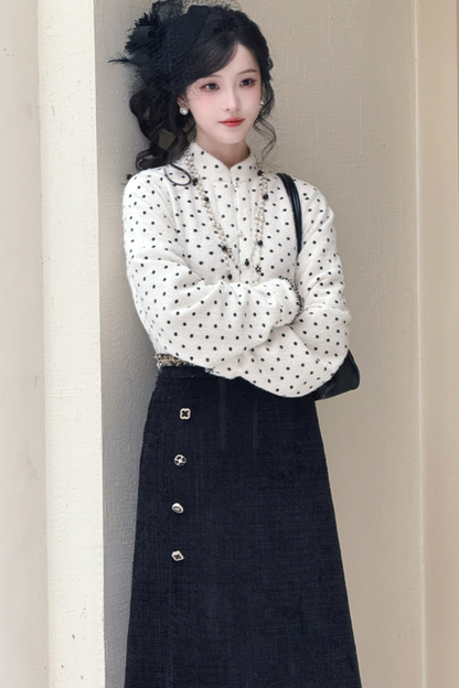 Butterfly Ink Dot Jacket + Top + Long Skirt + Brooch