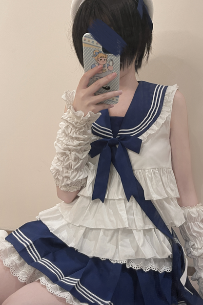 Sailor Ribbon Marine Top + Pleated Layered Skirt