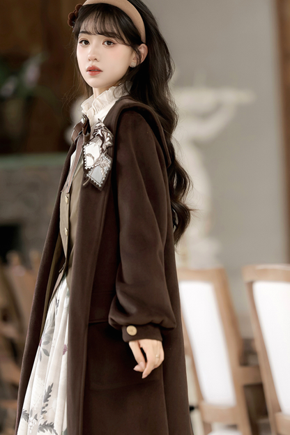 Retro Long Coat + Skirt + Shirt + Vest
