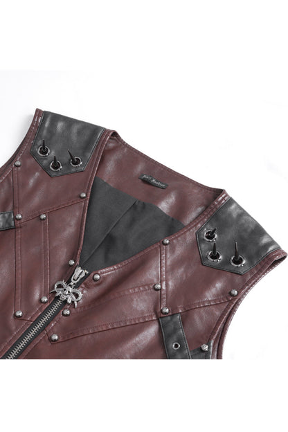 Red Studded Faux Leather Punk Vest