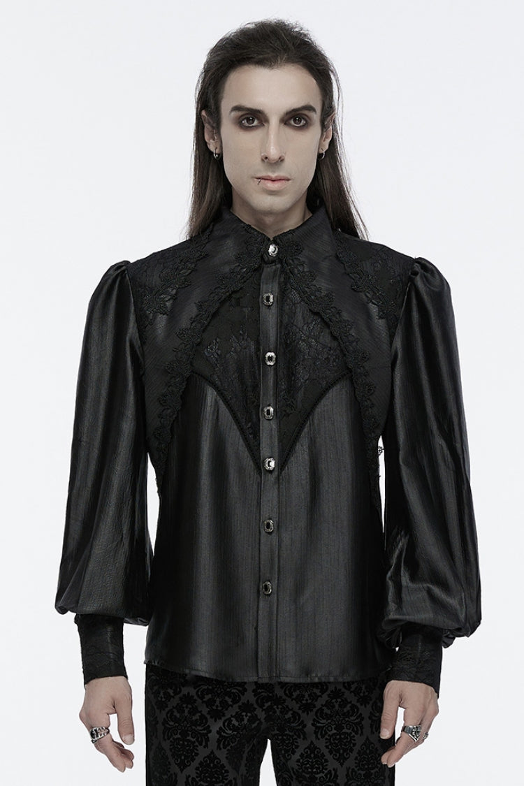 Black Long Puff Sleeves Spliced Lace Gothic Shirt