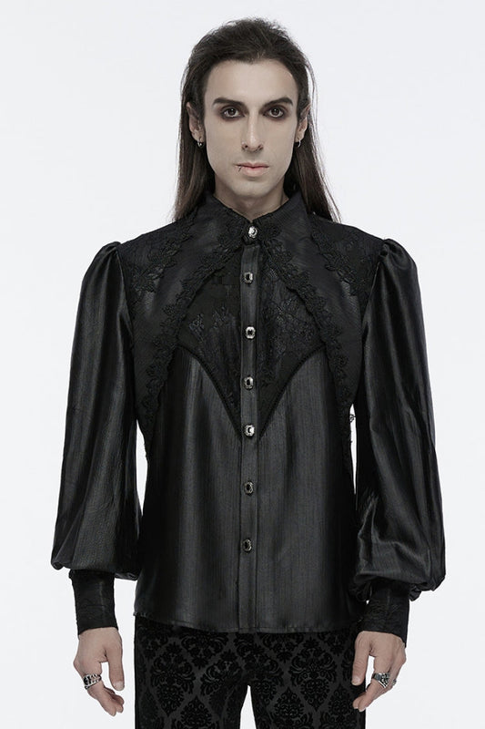 Black Long Puff Sleeves Spliced Lace Gothic Shirt