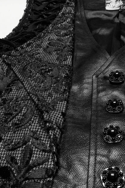 Black V Collar Long Sleeves Embroidery Gothic Vest