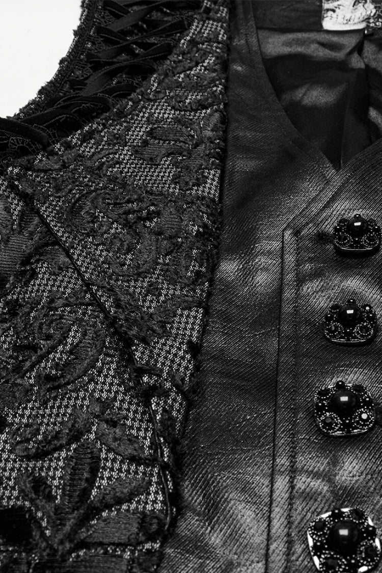 Black V Collar Long Sleeves Embroidery Gothic Vest