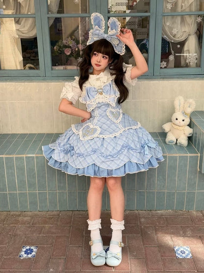 [pre-order Deadline: May 10] Blue/yellow/pink Sweetheart Lolita + Lace Ribbon Jks Dress + Bunny Ear Puff Sleeve Blouse + Bunny Ear Full Set + Cat Ear Full Set