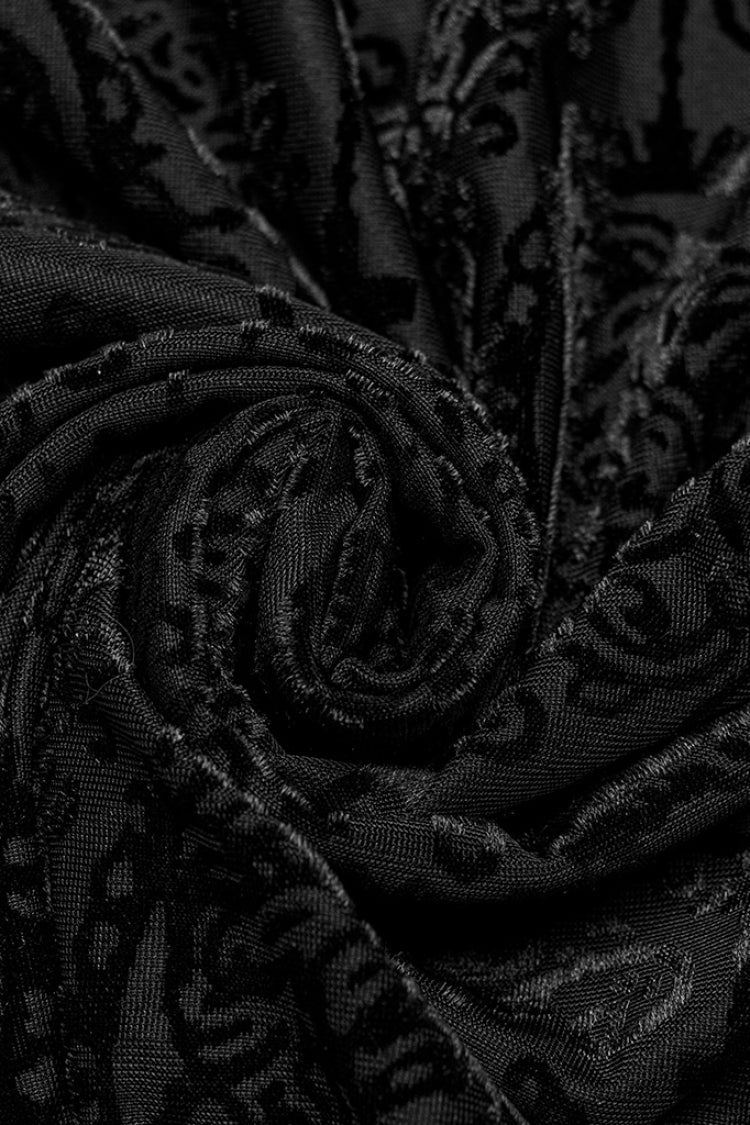 Black Stand Collar Long Sleeves Embroidery Cross Flocking Gothic Blouse