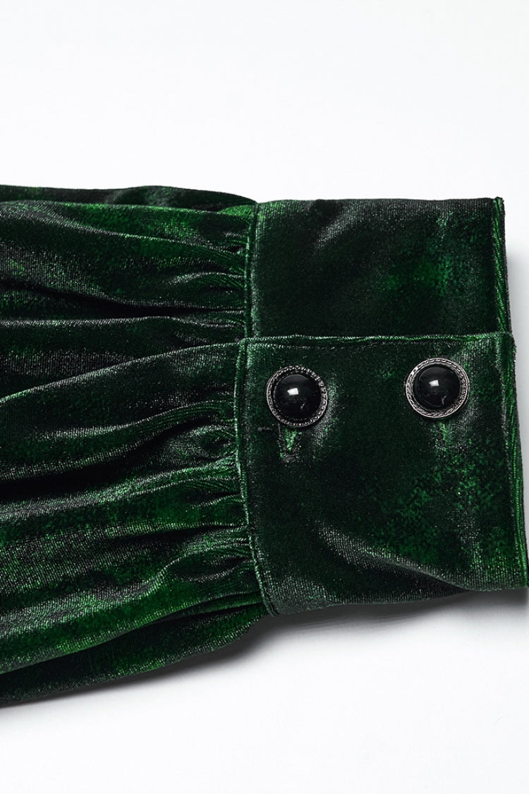 Green Lapel Collar Long Puff Sleeves Gothic Shirt