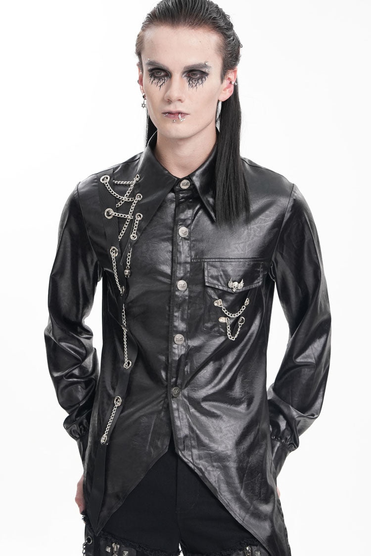 Black Long Sleeves Chain Eyelets Skull Gothic Blouse