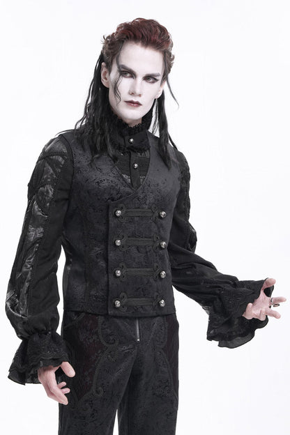 Black Sleeveless Print Buckle-up Gothic Vest