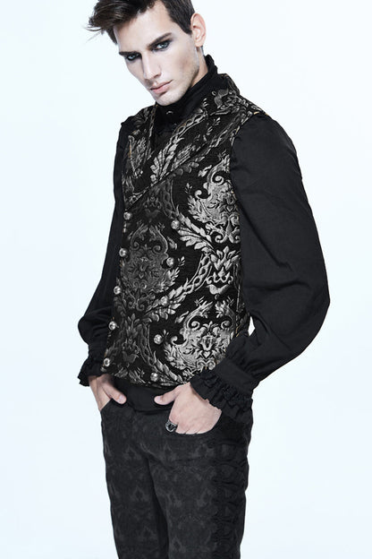 Black/silver Palace Short Big Jacquard Pattern Gothic Waistcoat