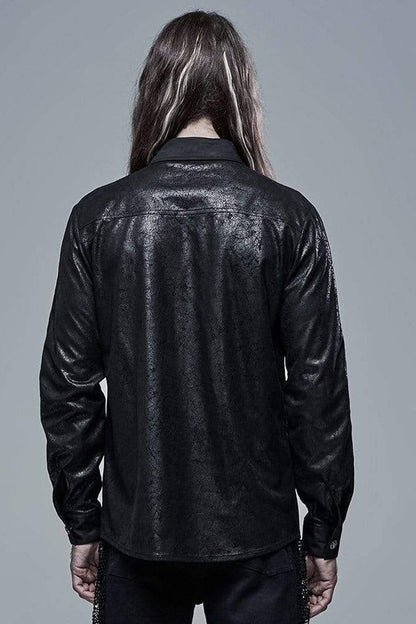 Black Punk Ribbon Decoration Front Metal Skull Button Spliced Shirt