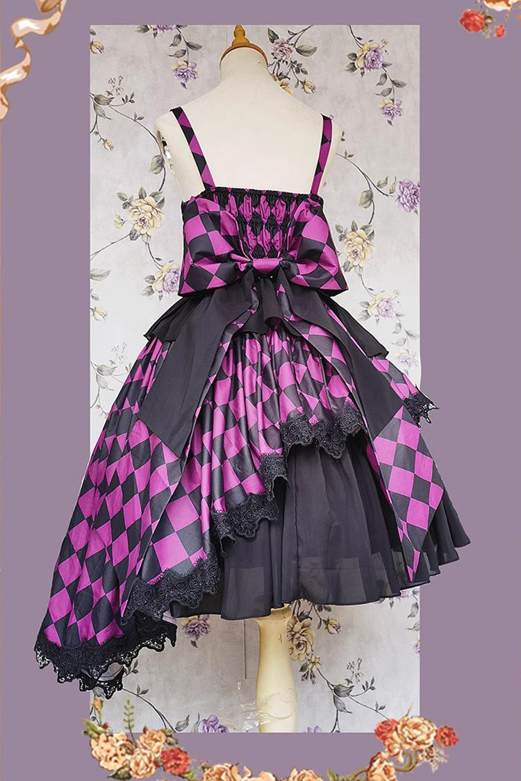 Multi-color Triple-layered Print Bowknot Lace Asymmetric Classic Lolita Dress 5 Colors