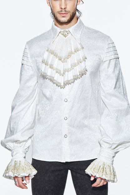 Beige Embroidered Ruffled Sleeves Jacquard Gothic Blouse