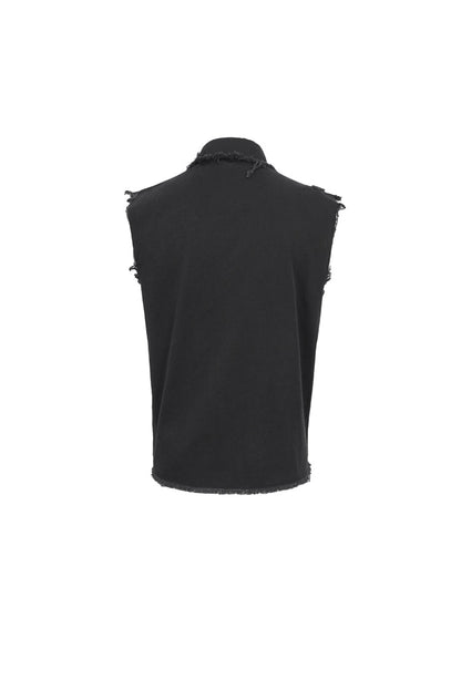 Black Sleeveless Buckle Splice Unedged Punk Vest