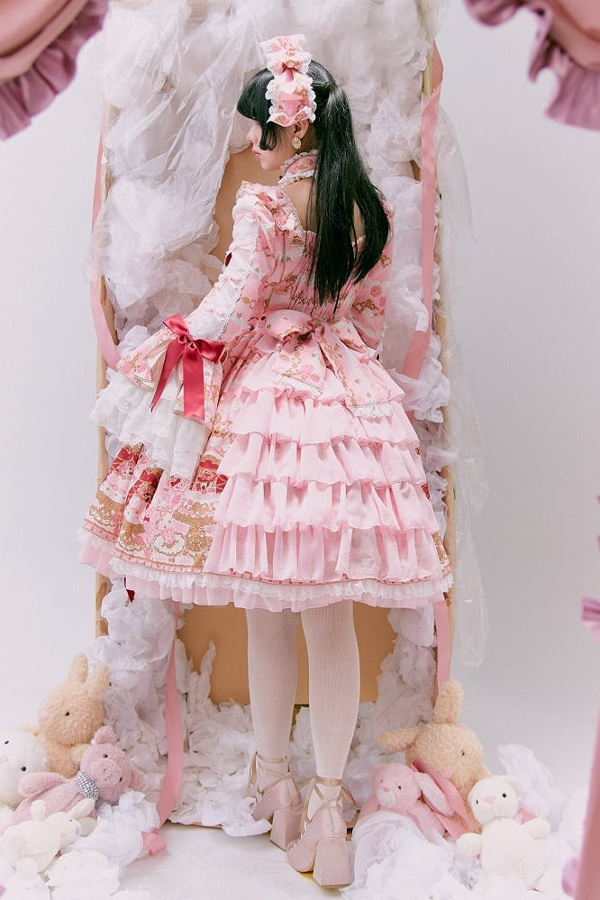 [pre-order Deadline: April 26] Retro Romance Sweet Lolita Ribbon Cake Print Princess Sleeve Dress
