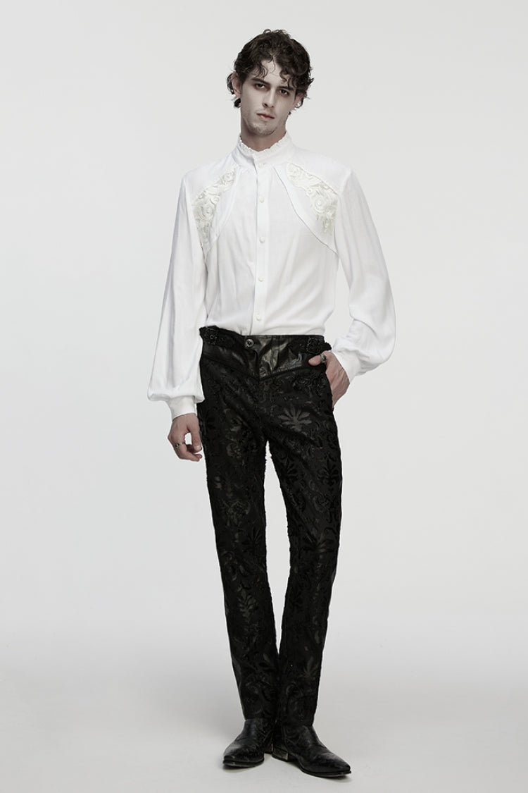 White Stand Collar Long Lantern Sleeves Jacquard Gothic Blouse