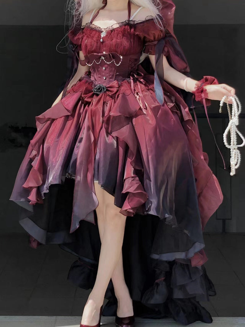 Gradient Asymmetrical Design Fairy Lolita Dress Set
