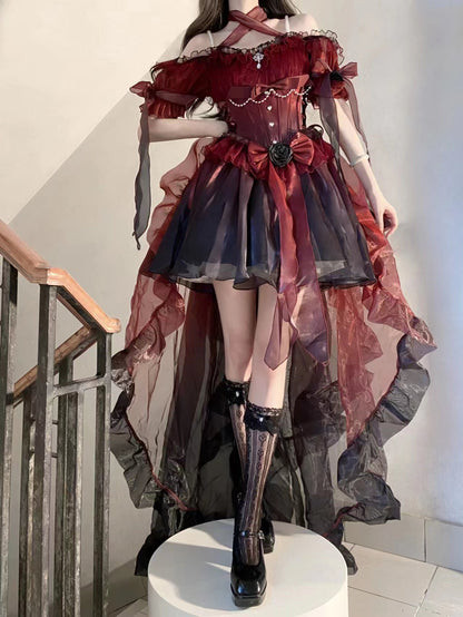 Gradient Asymmetrical Design Fairy Lolita Dress Set
