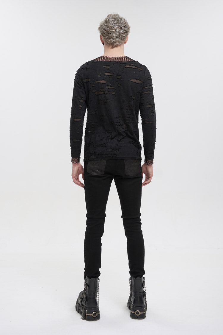 Black Diamond Mesh Irregular Hole Long-sleeved Punk T-shirt