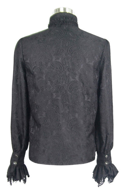 Black Shining Rose Print Lace Cuff Gothic Blouse
