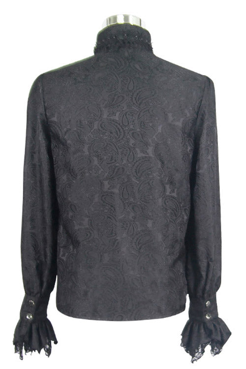Black Shining Rose Print Lace Cuff Gothic Blouse