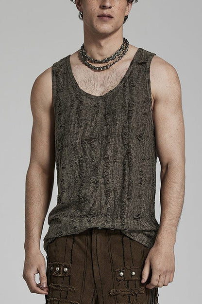 Sleeveless Print Ripped Steampunk Vest 2 Colors