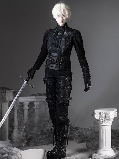 [pre-order Deadline: June 8] Phantom Knight Dark Gothic Prince Waist Button Detail Black Top