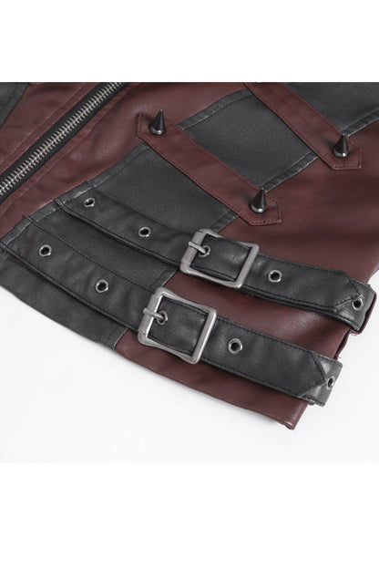 Red Studded Faux Leather Punk Vest