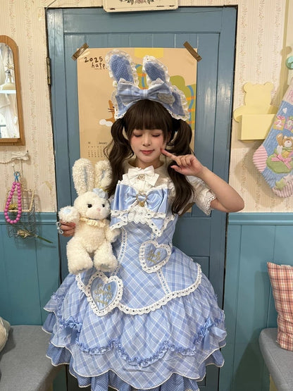 [pre-order Deadline: May 10] Blue/yellow/pink Sweetheart Lolita + Lace Ribbon Jks Dress + Bunny Ear Puff Sleeve Blouse + Bunny Ear Full Set + Cat Ear Full Set