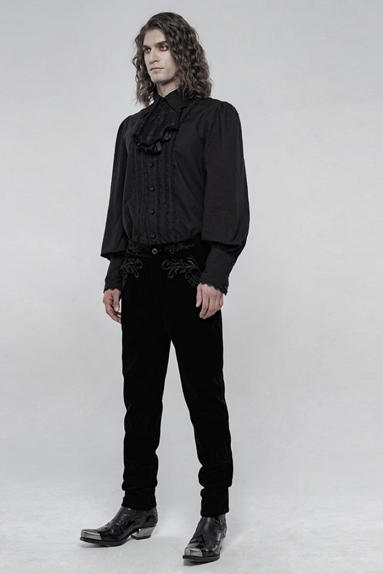 Black Lapel Collar Long Lantern Sleeves Gothic Blouse