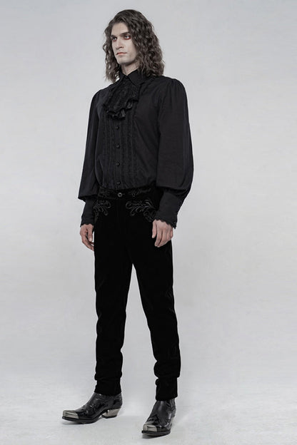 Black Lapel Collar Long Lantern Sleeves Gothic Blouse