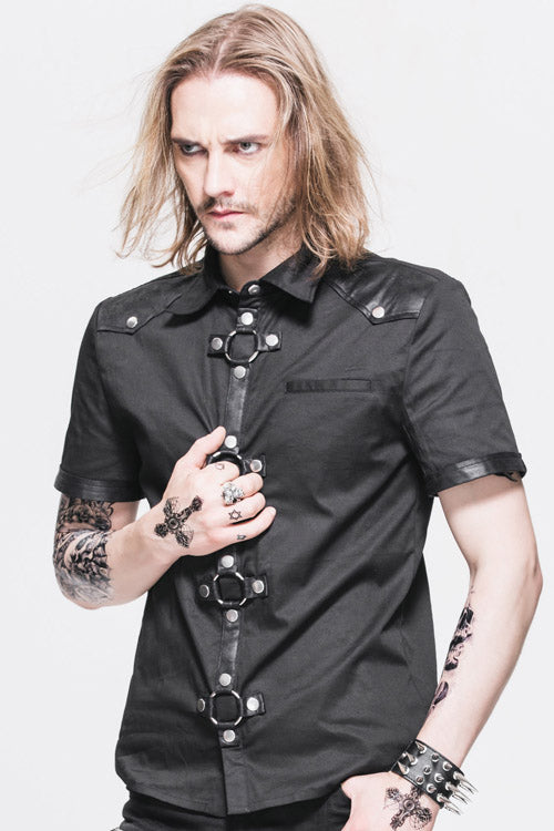 Black Locomotive Lapel Collar Short Sleeves Cotton Punk Blouse