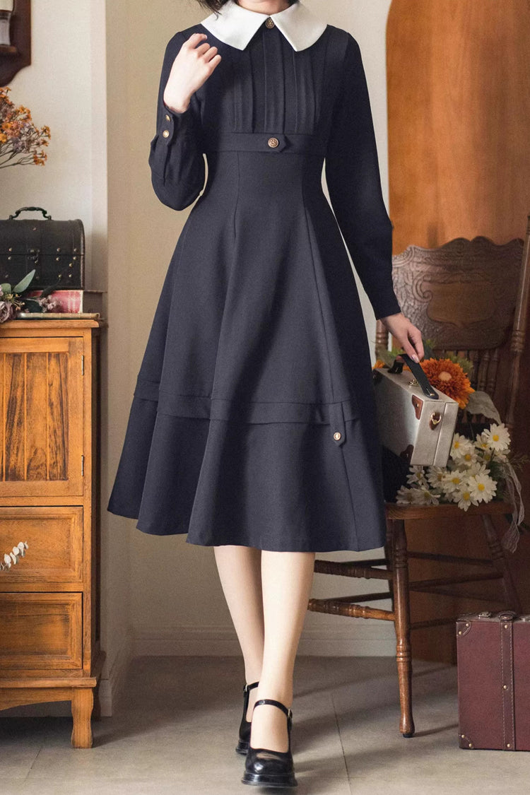 Black [forest Antique Trunk] Lapel Collar Long Sleeves Classic Lolita Dress