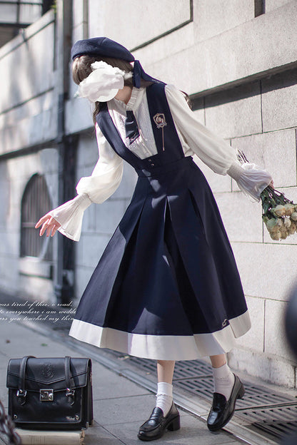 Blue Sleeveless Classic College Style Lolita Jumper Dress