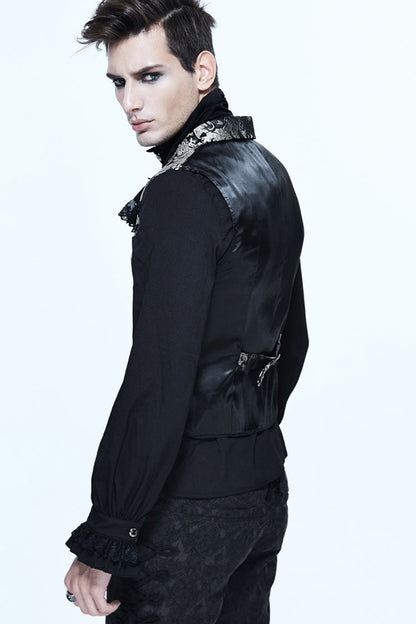 Black/silver Jacquard Printed Button Gothic Vest