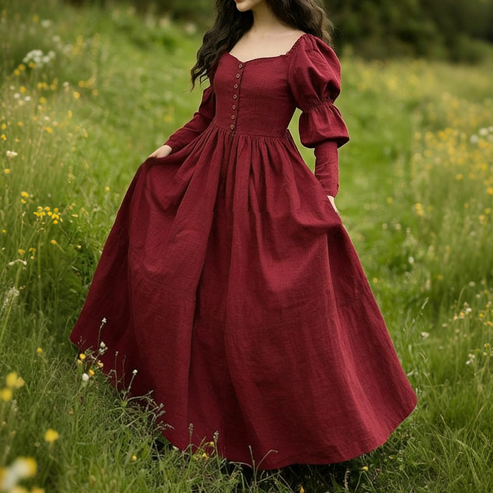 Comstylish Vintage Classy Long Sleeve Pleated Maxi Dress