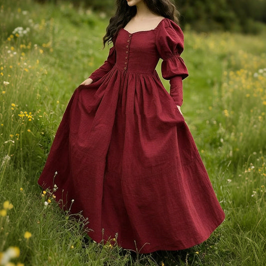 Comstylish Vintage Classy Long Sleeve Pleated Maxi Dress